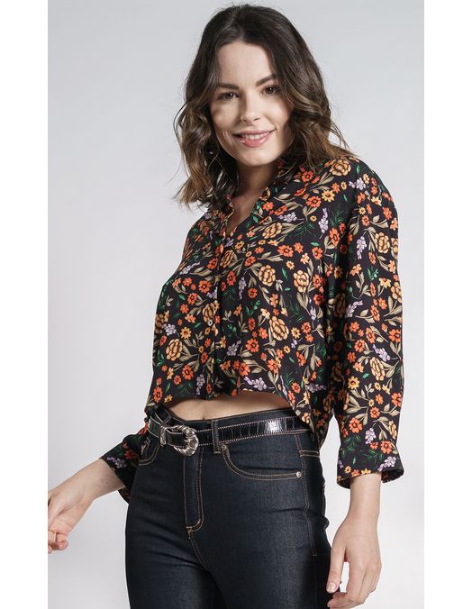 camisa feminina cropped estampada